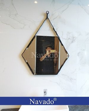 Gương phòng tắm lục giác dây da đen