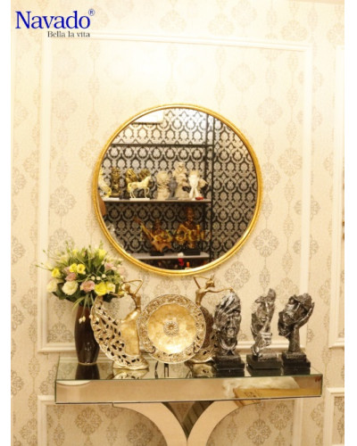 Gương khung tròn decor màu vàng treo tường nghệ thuật Oras