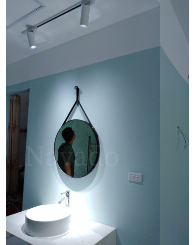 Gương tròn dây da treo nhà tắm 50cm