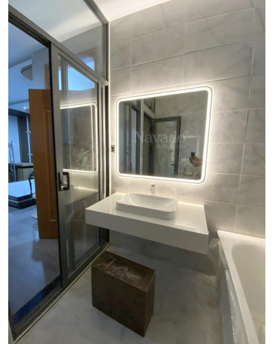 Gương Bỉ phòng tắm đèn Led bo góc
