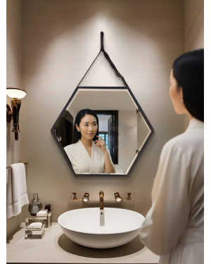 Gương phòng tắm lục giác dây da đen NAV905